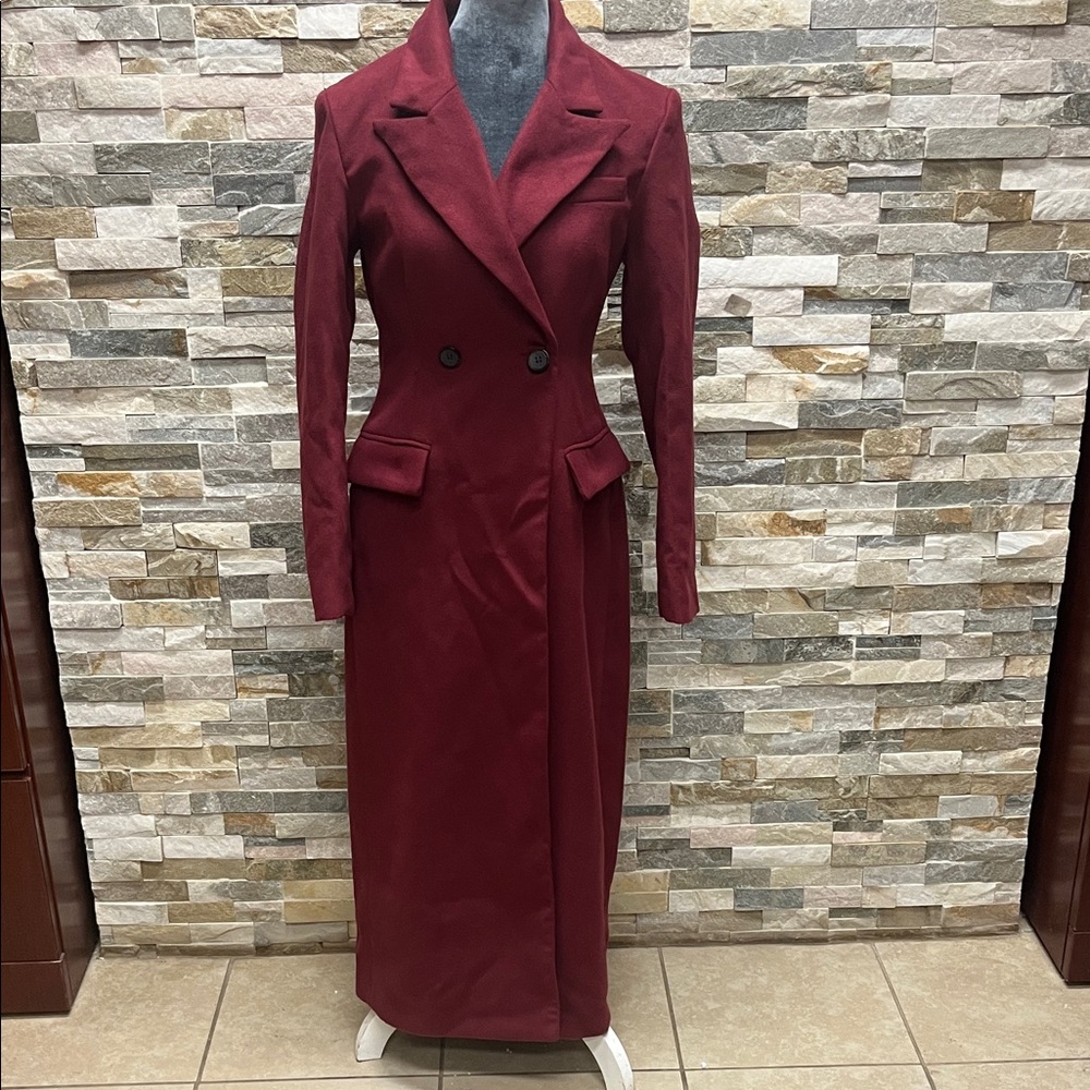 Shein Double-Breasted Burgundy Coat